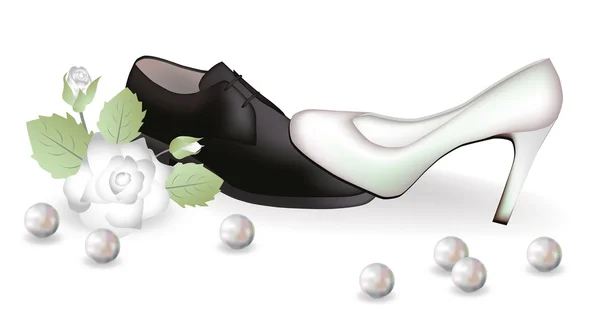 Düğün ayakkabıları ve gül. vektör çizim — Stok Vektör