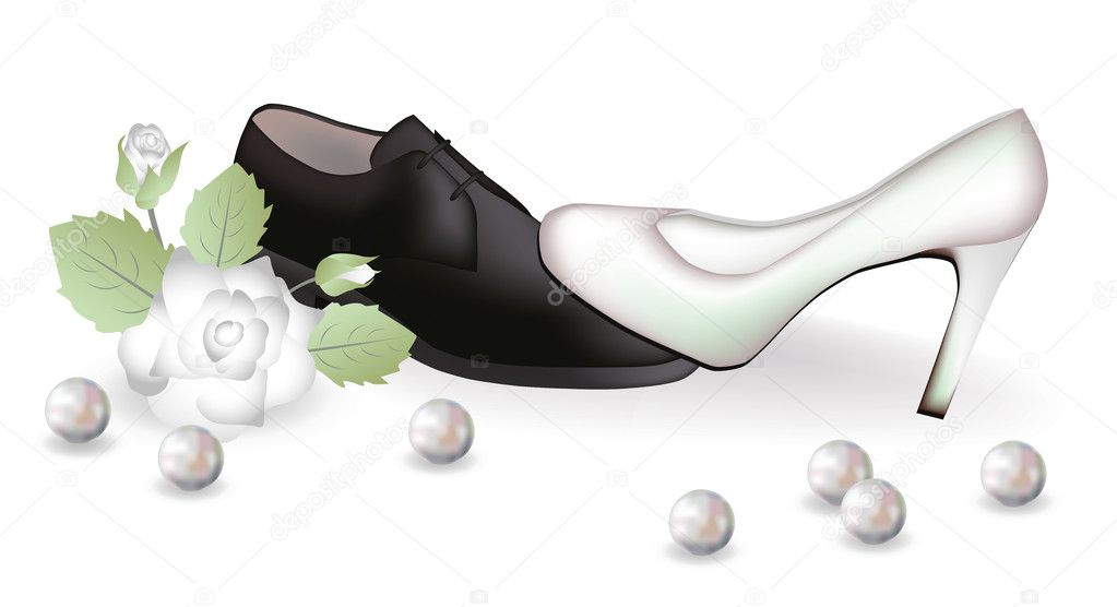 Wedding shoes and a rose. vector illustration