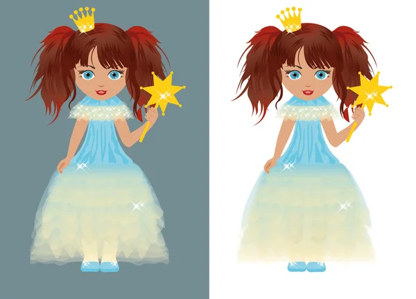 Het prinsesje met een toverstaf. vectorillustratie — Stockvector
