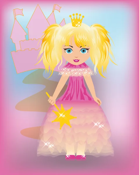 Kleine Prinzessin im rosa Kleid, Vektor-Illustration — Stockvektor