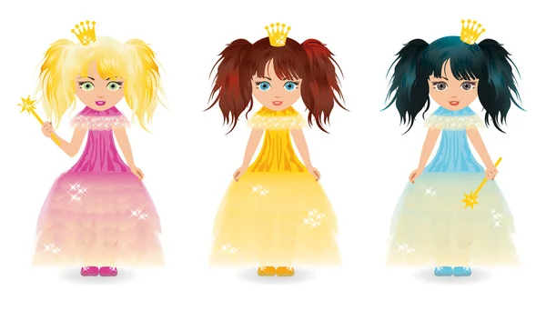 Tři roztomilá princeznička, vektorové ilustrace — Stockový vektor