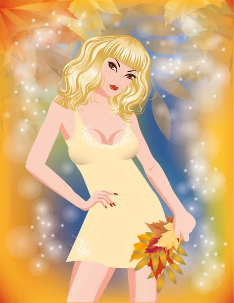 Sonbahar sarışın kız. vektör çizim — Stok Vektör