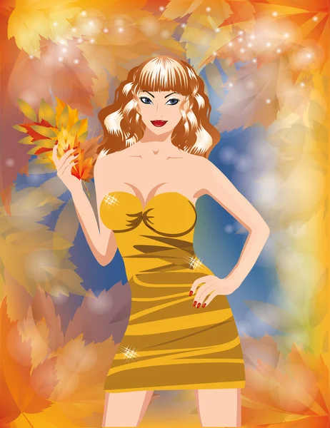 Φθινόπωρο όμορφη κοπέλα, εικονογράφηση φορέας — Διανυσματικό Αρχείο