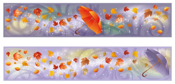 Dos banderas de otoño con paraguas, ilustración vectorial — Vector de stock