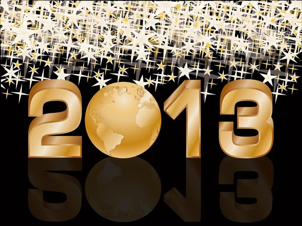 Gyllene nya 2013 år kort med världen, vektor illustration — Stock vektor
