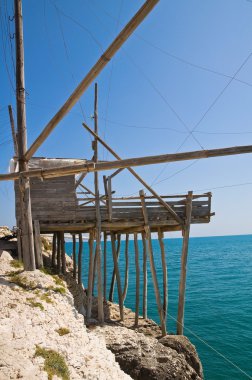 trabucco. Vieste. Puglia. İtalya.