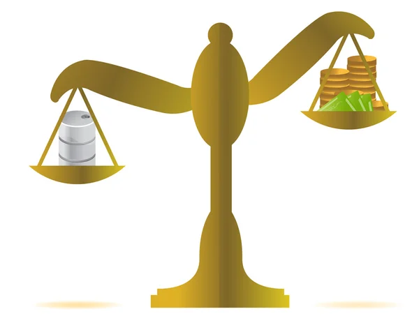 Χρήματα vs πετρέλαιο ισορροπία σχεδιασμό εικονογράφηση πάνω από λευκό — Φωτογραφία Αρχείου
