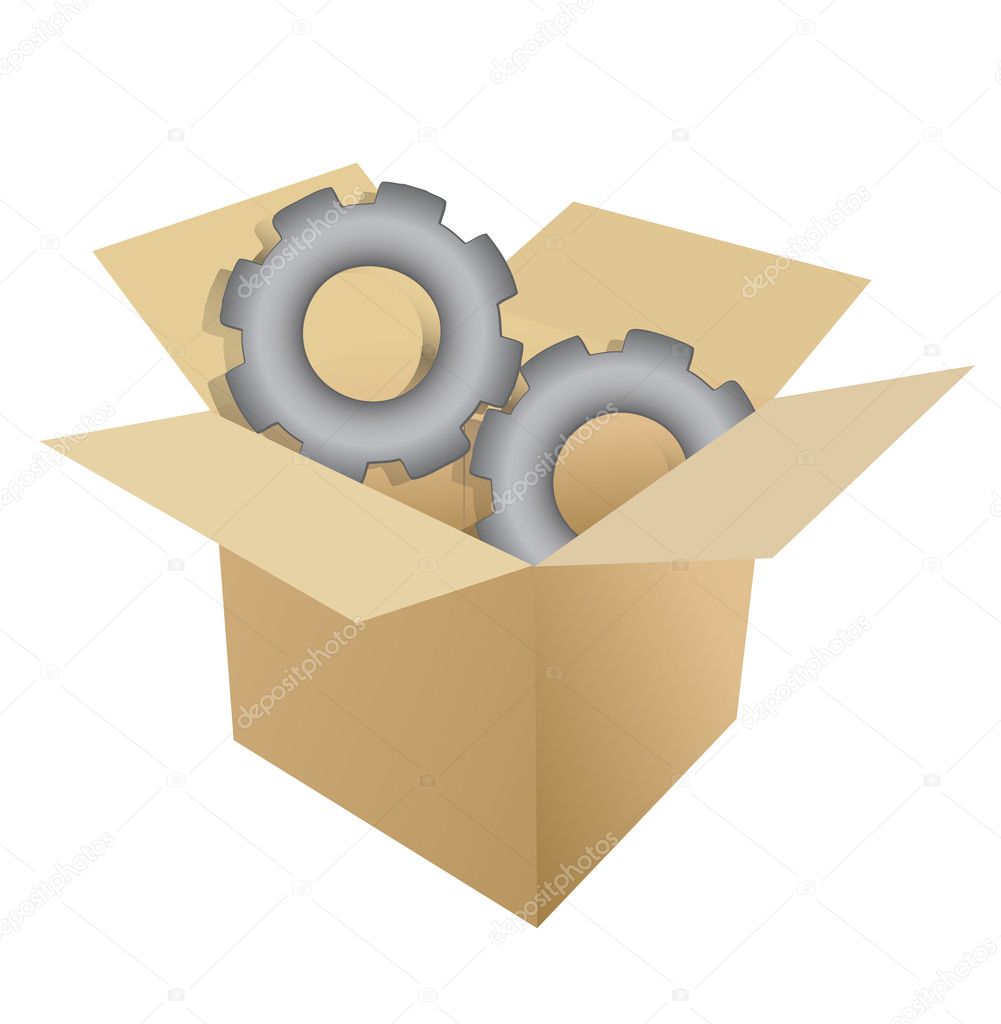 Cardboard box gear illustration design over white