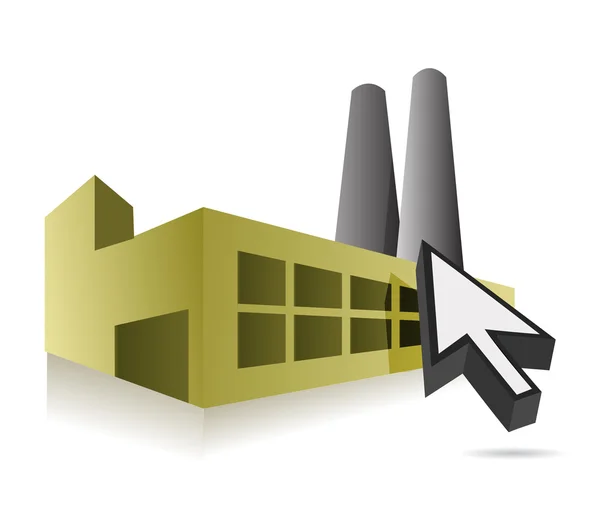 Diseño de ilustración de fábrica y cursor en línea sobre blanco — Foto de Stock