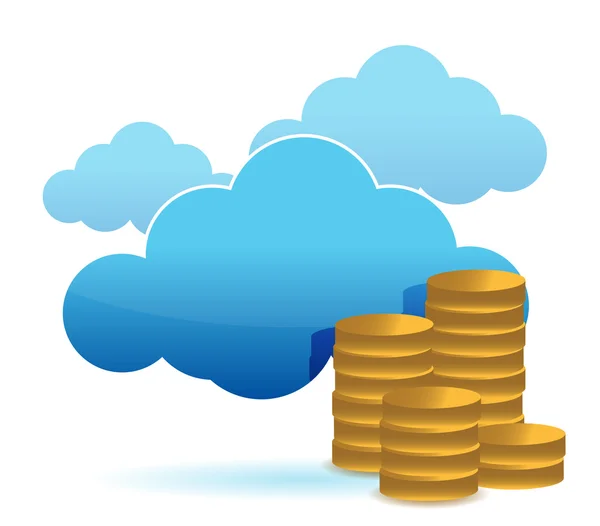 Cloud and coins illustration design over white background — Stock Photo, Image