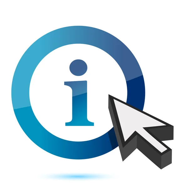 Blue information icon with an arrow cursor over white — Stock Photo, Image