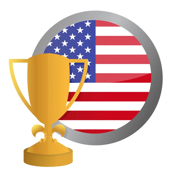 Αμερικανική σημαία και σχεδιασμό εικονογράφηση χρυσό τρόπαιο πάνω από λευκό — Φωτογραφία Αρχείου