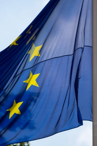European Union Flag Waves in Cloudy Sky — Stock Photo, Image
