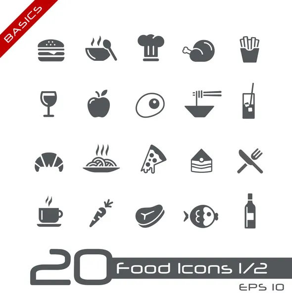 Mat ikoner - Ställ 1 av 2 / / grunderna Royaltyfria illustrationer
