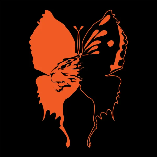 Grand papillon noir et rouge avec lion ardent — Image vectorielle