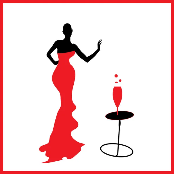 Άντληση γυναίκα σιλουέτα μαύρο και κόκκινο γυαλί — Διανυσματικό Αρχείο