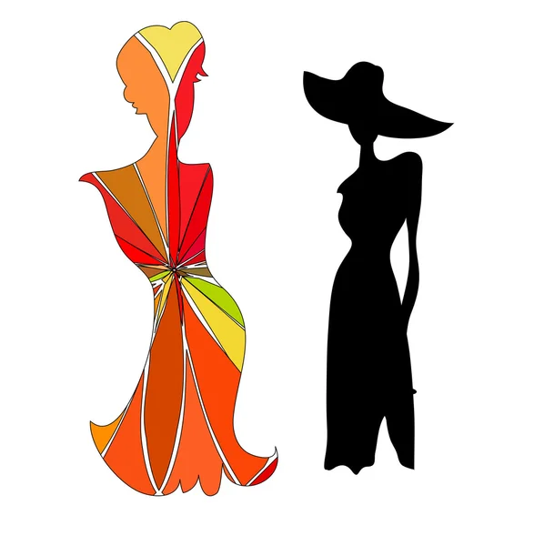 Silhouette weibliche Schaufensterpuppe und schwarzer Eisenbügel — Stockvektor