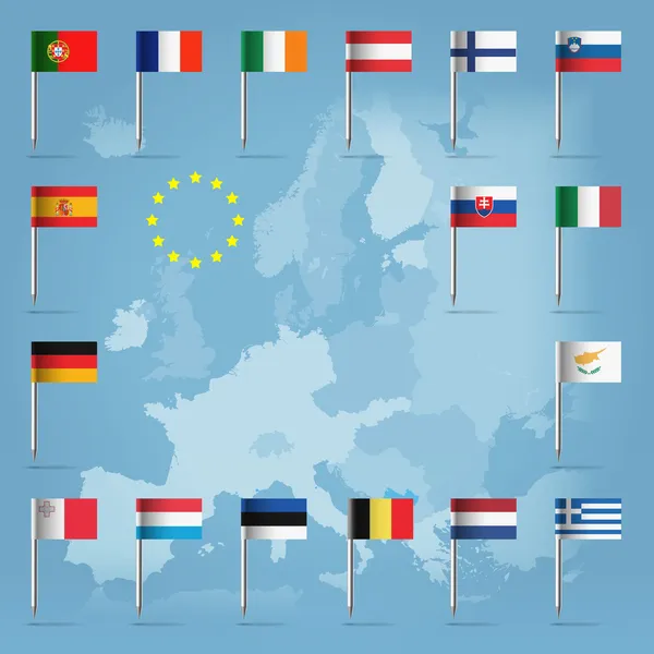 17 países da União Europeia sobre mapa europeu — Vetor de Stock