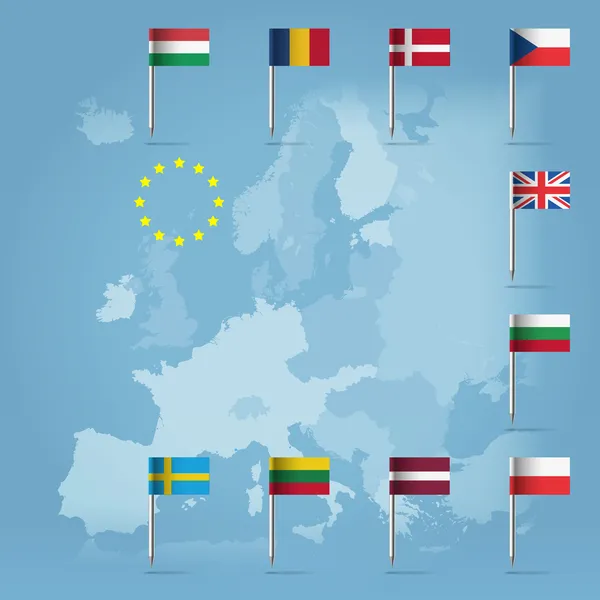 10 个欧洲联盟国家在欧洲地图 — 图库矢量图片