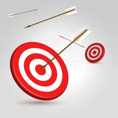 Archery targets with flying arrows around clipart