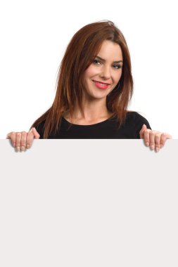 Beautiful female holding blank sign clipart