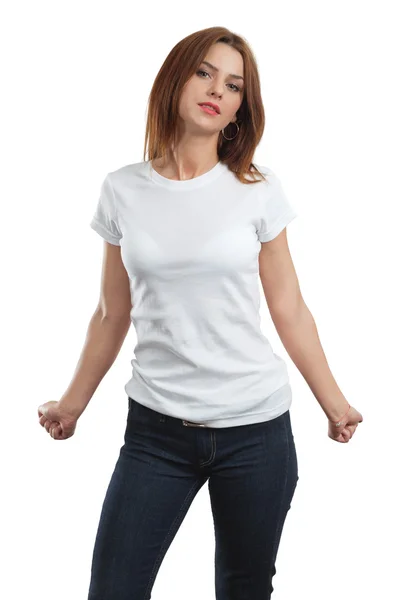 Seksi kadın, boş beyaz gömlek — Stok fotoğraf