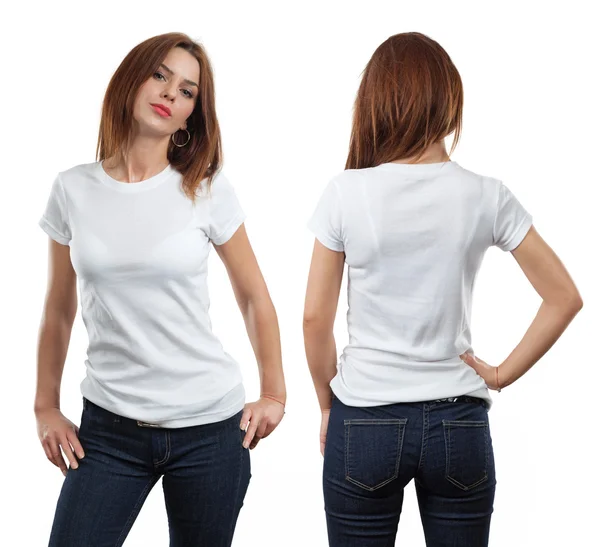Sexy mujer vistiendo camisa blanca en blanco —  Fotos de Stock