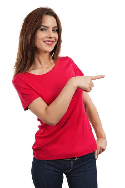 Brunette female pointing — Stock Photo, Image