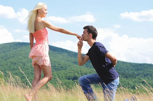 Boyfriend kiss girl hand — Stock Photo, Image
