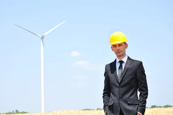 stock image Worker on wind farm