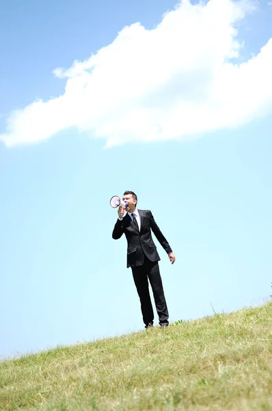 Business Man with loudspeaker — Stock Photo, Image