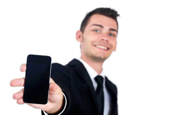 Hombre de negocios mostrando teléfono —  Fotos de Stock
