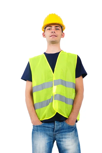 Trabalhador isolado com capacete — Fotografia de Stock
