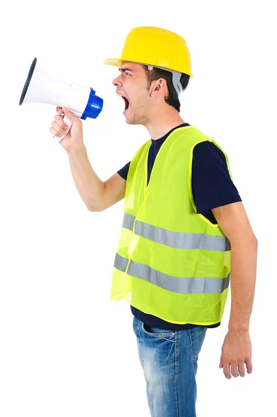 Isolated worker with helmet — Stock Photo, Image