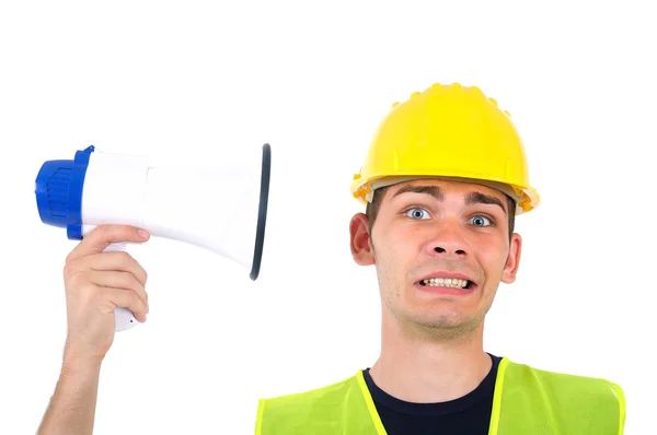 Isolated worker with helmet — Stock Photo, Image