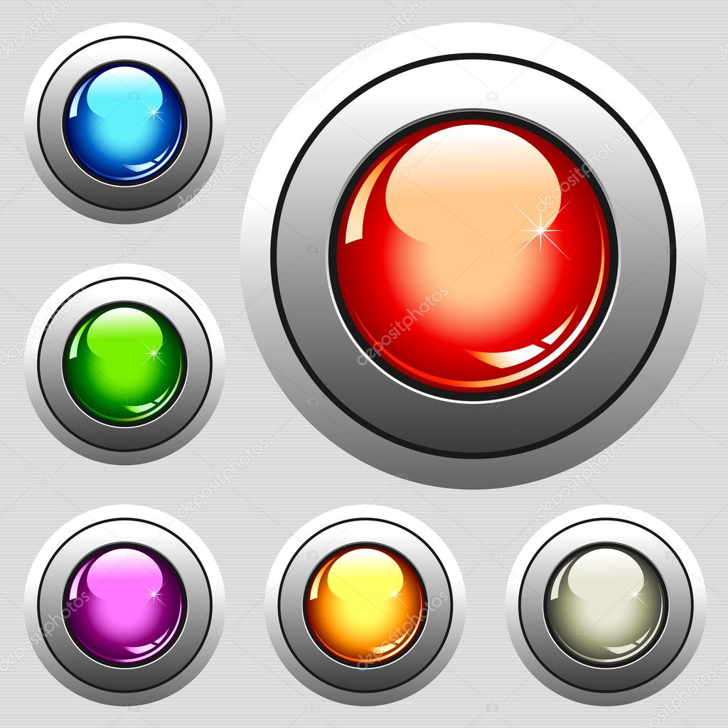 Six realistic glossy buttons - vector illustration