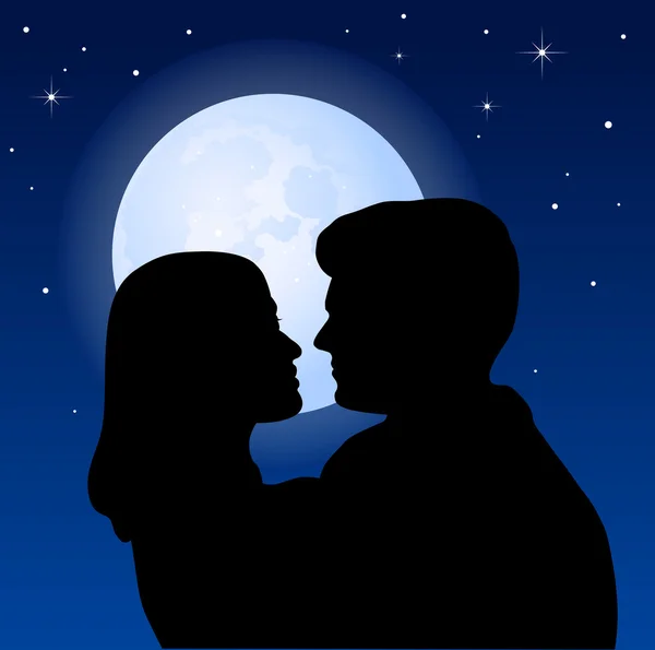 Couple and the moon — Stock Vector