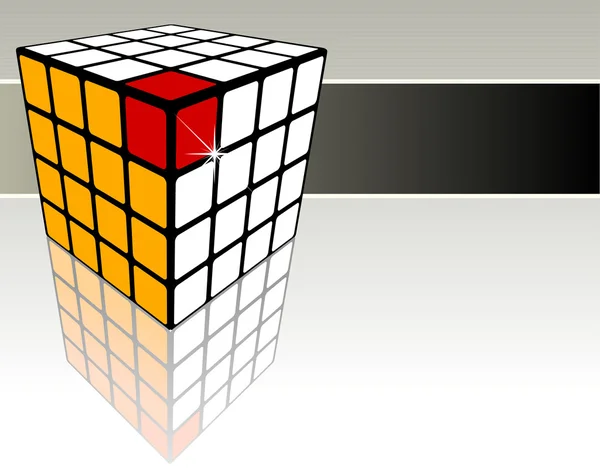 Decoratieve kubus wit, geel en rood met reflectie — Stockvector