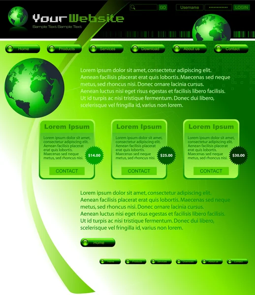 Modello di layout del sito web verde — Vettoriale Stock