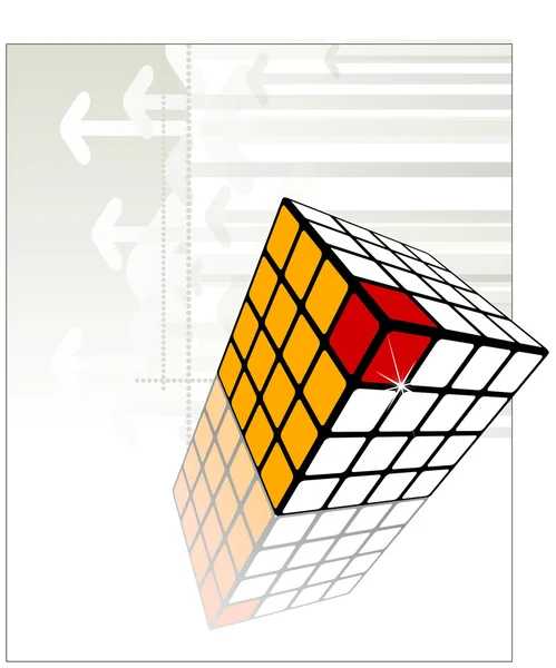Decoratieve kubus wit, geel en rood met reflectie — Stockvector