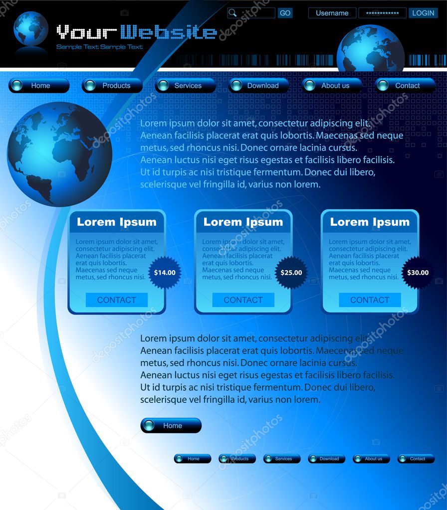 Blue website layout template