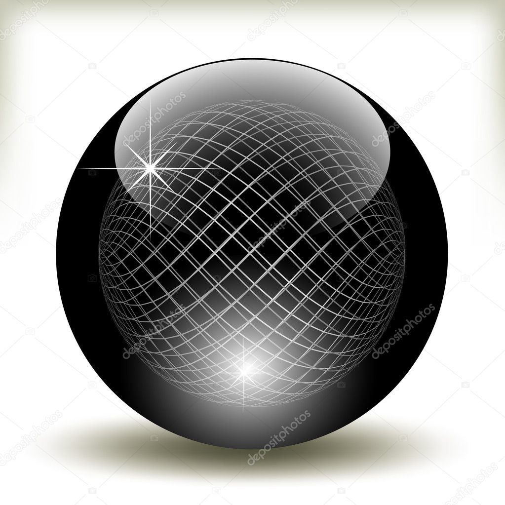 Black glossy refracting sphere - vector illustration