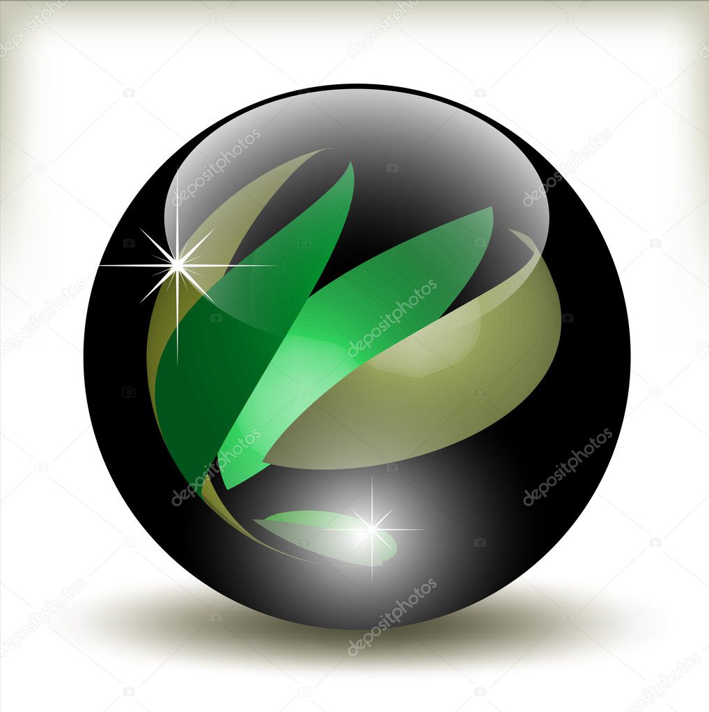 Black glossy refracting sphere - vector illustration