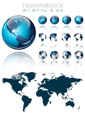 3d world map over the Earth Globe. 4 different views - vector illustration clipart