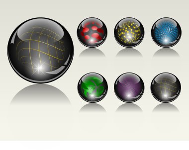 6 different crystal refracting spheres - vector illustration clipart