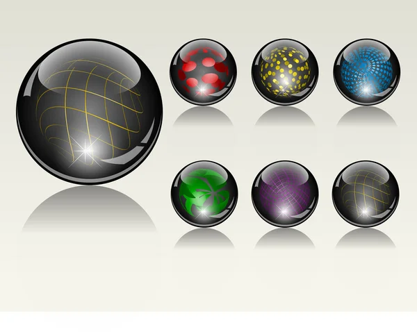 6 different crystal refracting spheres - vector illustration — Stock Vector