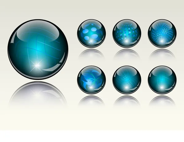 6 esferas de refracção de cristal diferentes - ilustração vetorial — Vetor de Stock