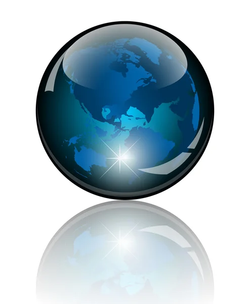 Globo de cristal 3d. Mapa del mundo dentro — Vector de stock