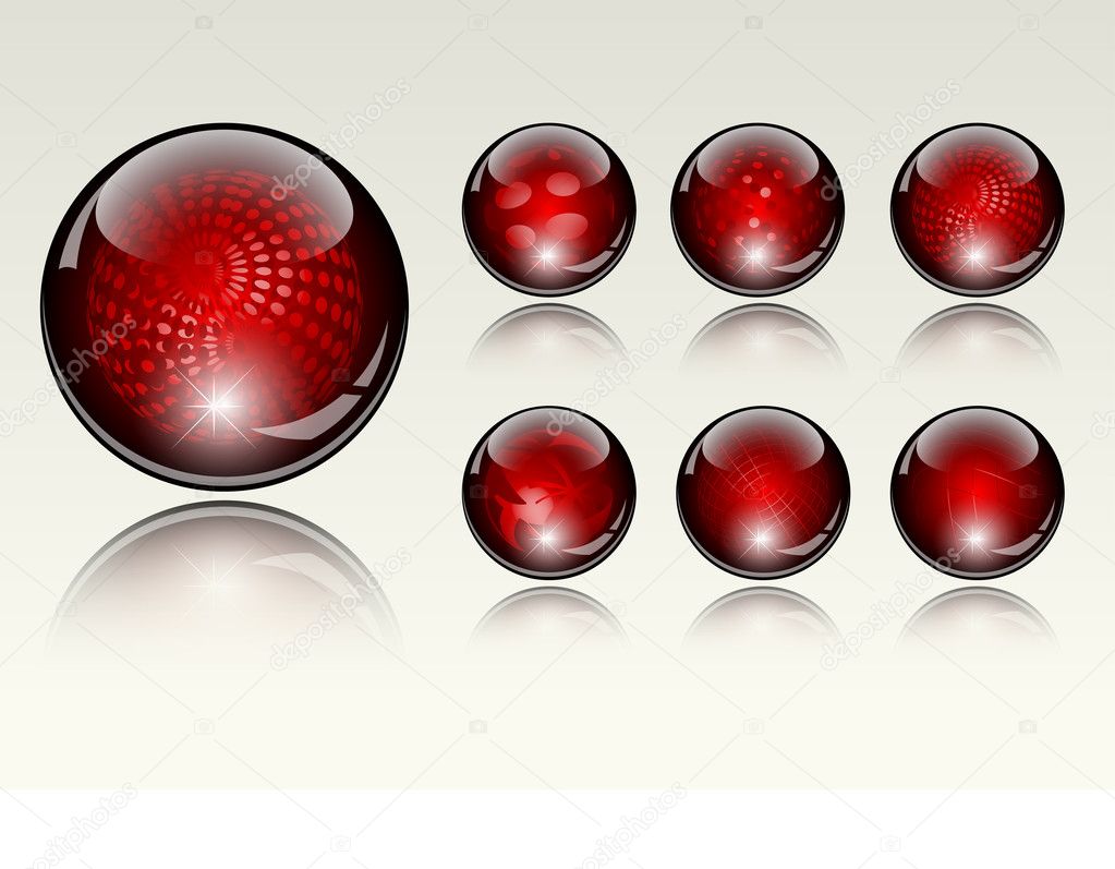 6 different crystal refracting spheres - vector illustration