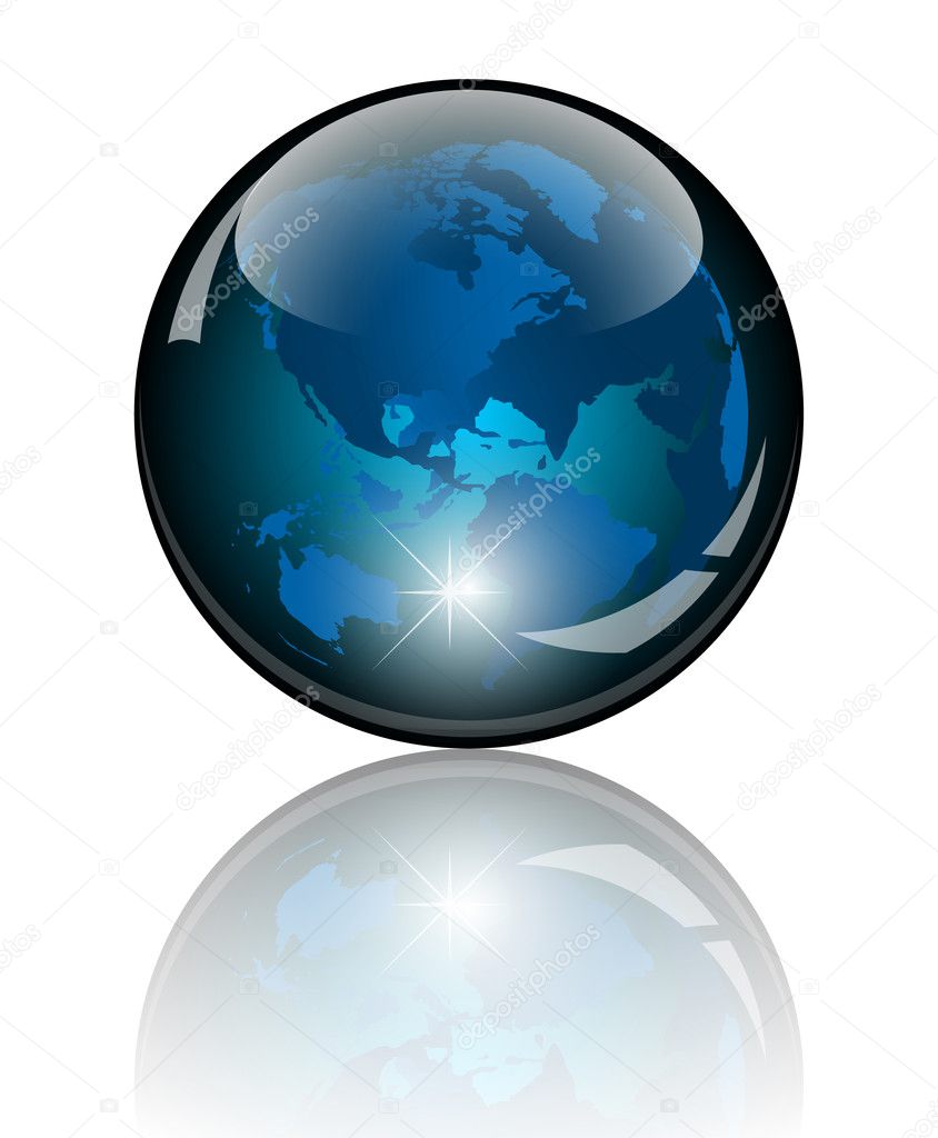 3d crystal globe. World map inside